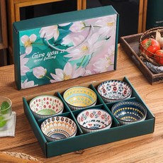 Wendini 복고풍 스타일 밥 그릇 6개입 WD001, 1개, 혼합색상B