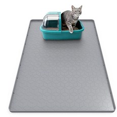 ECLATIS Anzfy 고양이 배변 매트 86.4 x 55.9cm34 22인치 상자용 실리콘 분산 제어를 위한 상자 쉬운 세척 간편 방수 및 미끄럼 방지그레이 264547, 34"L x 22"W, 라이트 그레이