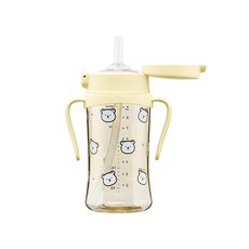 아키움 하트아이 라이언 베어 패턴디자인 아기컵 유아빨대컵 단품, 레몬, 1개, 260ml