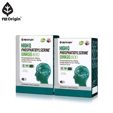 NZ Origin 엔젯오리진 하이큐 포스파티딜세린 징코 800 플라보놀배당체 함유 기억력 혈행 개선, 30회분, 2개