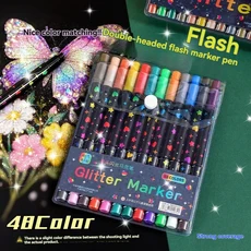 24/48/72/96 색상 듀얼 브러시 팁 글리터 아트 마커 메탈릭 페인트 마커 펜 DIY 공예 생일 카드 포스터 제, 04 24 Pcs(24 Colors)