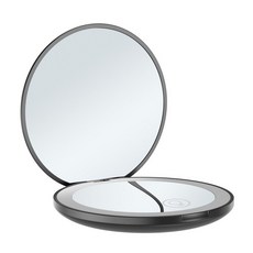 휴대용 LED거울 화장 거울 조명 소형 접이식 미니 플립 양면, 1개, 2. 블랙(건전지 2배 확대)