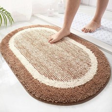 浴室吸水地墊 加厚防滑門墊 腳墊, 1個, 棕色橢圓條紋,40*60cm(仿羊絨)