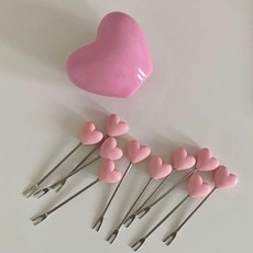 臺灣出貨家用創意愛心不鏽鋼水果叉水果籤西餐廳可愛蛋糕點心二齒叉子禮物, 1個, 愛心叉10根+底座