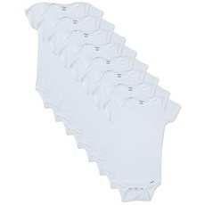 Gerber 유니 베이비 8팩 반소매 우주복 바디수트 단색 화이트. 3~6개월 157968