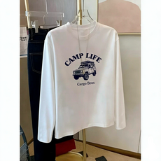 순면 남여공용 가을 트렌디 자동차 루즈핏 라운드넥 긴팔 티셔츠