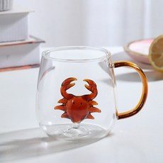 日式玻璃杯 造型玻璃杯 內雕玫瑰造型, 螃蟹,400ml, 1個, 400ml