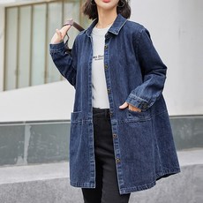 지디오 여성 오버핏 중청 데님 롱 자켓 하프 코트 아우터