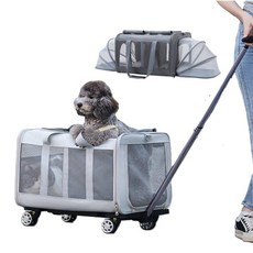 DODOPET可拓展款寵物小推車，拉桿箱車載籠外出包，可上三鐵兩廂隔離，小型犬貓咪適用, 米黃色【拓展升級款】