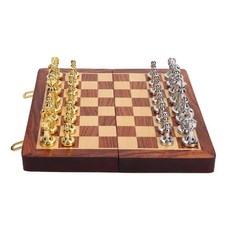 대회용체스 체스판 휴대용 두뇌 게임 접이식 미니 선물 세트 고급, 금은색