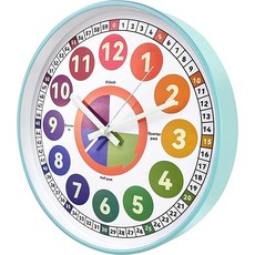 DORBOKER 아동용 학습 시계 침실용 야광 벽시계 30.5cm(12인치) 무소음 야간 조명 어린이 다채로운 시간 교육 방 장식 (조명 로즈 골드) 172693 55633, 일루미네이티드 아이스 블루