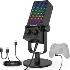 질사운드 게이밍 마이크 Xbox PC 및 Mac용 소음 제거 스트리밍 원터치 음소거 RGB 조명 모니터링 게인 조절 콘덴서 아이폰 컴퓨터 팟캐스트 게이머 유튜브용