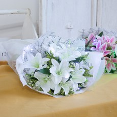 백합 조화 꽃다발 LED 열매 45cm 2컬러 인테리어 꽃선물 장식 기념일 졸업식 조명 발표회 학예회, 화이트-전구(백색)