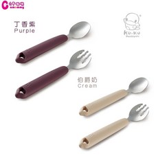 KU.KU. 酷咕鴨 KUKU PLUS寶寶矽膠不鏽鋼餐具組, 丁香紫, 1個
