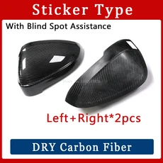 실제 탄소 섬유 백미러 커버 아우디 A4 B9 S4 RS4 A5 S5 RS5 2017-2023 사이드 미러 쉘 프레임 교체 케이, 01 Sticker-With hole