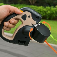 [360도회전] 애니윙 꼬임제로 2세대 LED 자동 회전 더블 강아지 리드줄 2목줄, 1개, 베이지