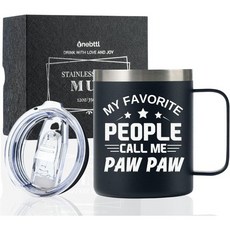 Onebttl Paw Gifts 커피 머그컵 (할아버지 선물 크리스마스 아버지의 날 생일 선물용) 355ml 스테인리스 스틸 손잡이 및 뚜껑 포함