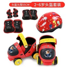 兒童溜冰鞋滑冰鞋四輪旱冰鞋，2-6歲初學者雙排輪直排輪，幼稚園生日禮物平衡玩具, 皮卡紅+護膝+護肘+頭盔
