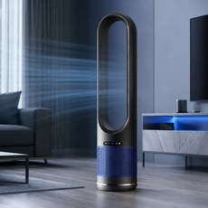 無葉風扇 空氣清淨 電風扇 50吋 HEPA雙重過濾 遙控定時 8檔風速 80度搖頭 靜音淨化款, 灰藍色