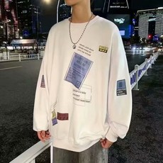FANSYLI 남성 라운드 맨투맨 봄가을 프린팅 얇은 긴팔 티셔츠 패션 루즈핏 커플 상의 W2508A14