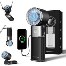 Space Player 급속 냉각 휴대용 대용량 선풍기 100단 접이식 무선 선풍기 아웃도어 캠핑용 9000mAh 손선풍기 아이스제트 스톰 각도조절 탁상용 BLDC 넥선풍기 손풍기, 블랙 블랙