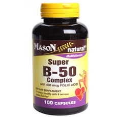 MASON natural 超級 B-50 複合物 400 微克含葉酸無糖膠囊, 100顆, 1罐