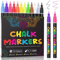 KERIFI 액체 분필 마커 미세 팁 1 0mm 칠판 달력용 12가지 색상 습식 지우기 메이커 칠판 비스트로 메뉴 유리 웨딩 사인 45개 라벨