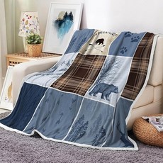 러스틱 캐빈 베어 사슴 소파용 무게감 있는 두꺼운 담요 블루 헌팅 캠퍼 우드랜드 농가 롯지 격자무늬 체크 부드럽고 아늑한 청키 플리스 플란넬 침대 사무실용 (127 x 152