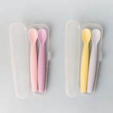 아기 이유식 스푼 부드러운 실리콘 휴대용 중기 국산 유아 이유식 숟가락, 크림핑크