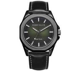 Perry Ellis Solar Powe레드 남성용 시계 | 비건 가죽 방수 아날로그 손목 42mm 케이스 Relojes para Hombres 남성을 위한 우아한 선물 초록