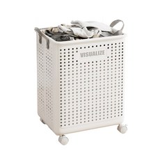 折疊洗衣籃 附輪子, 陶瓷白