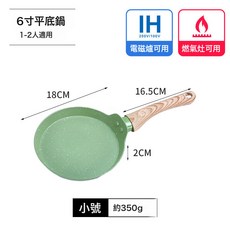 日式班戟鍋不粘鍋烘焙通用小煎鍋家用煤氣竈用煎鍋麥飯石平底鍋, 1個, 綠色小號18cm:如圖所示, 1cm