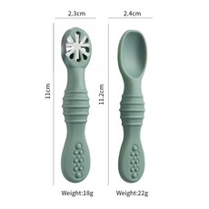 寶寶餵養硅膠輔食軟勺嬰幼兒訓練學吃飯舔舔勺果泥米糊粘粘勺批發, 1個, 1個, 橄欖綠