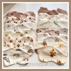 ᴅ.ʏ sʜᴏᴘ/【台灣 】韓版嬰兒口水巾 四層紗布圍兜兜 寶寶純棉印花紗布花邊圍嘴 圍兜口水兜 純棉口水巾