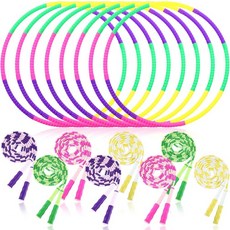 HyDren 6 PCS 탈착식 후프 및 줄넘기 세트에는 파티 게임 운동 피트니스 장비 반려견 민첩성 장비를 위한 부드러운 구슬 로프 8개와 조절 가능한 크기의 플라스틱 8개가