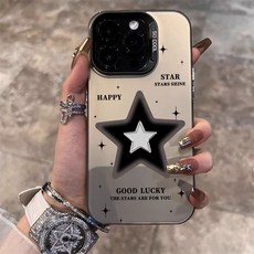 桃園出貨-英文星星適用蘋果16pm卡通15/14/13/12鐳射大孔11高級彩銀7硬殻xr, 1個, 鐳射彩銀-透黑-SKU771英文星星,iPhone 15