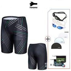 레노마수영복 남성 실내 네온라인 4부 수영복 블랙 4종세트택1RNMS2E805BK SET택1 2657150