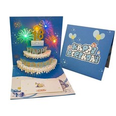 통통몰 생일 LED 불꽃 3D 멜로디 입체밥업 생일카드, 블루, 1개