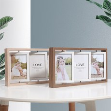 創意北歐 簡約 相框 6寸（4*6）木質 雙面 旋轉 家庭相框/婚禮/全家福/旅遊/聖誕/兒童 全家福, 1個, 4*6/6寸旋轉相框,兩聯-原木色