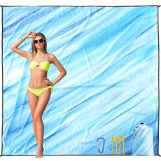 HIHOHO 해변 담요 방수 모래 방지 비치 매트 200.7 x 210.8cm(79 x 83인치) 성인 1-8명 빠른 건조 내구성 있는 야외 피크닉 매트 해변 축제 여행 캠핑, 6'11" x 6'7", 슬랜팅-블루&w