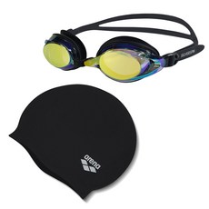 실리콘 수모 01플레인 미러 수경 SGT-601M 2종 세트, 01플레인_블랙+SGT-601M_골드, 1개