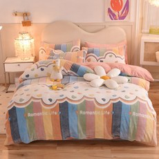 彩虹條紋雪花絨被套 法蘭絨被套 溫暖睡眠 拉鍊設計 雙人特大 被單 枕套, 彩虹,枕套一對