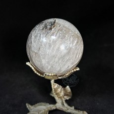 螢石球 5.9cm 共生軟錳礦 群星感 帶彩虹光 白螢石 透明螢石, 1個