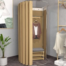 이동식 피팅룸 트랙 탈의실 도어 커텐 커튼 의류 선반 심플 매장 스톨, 6. 골드 암막천+스틸 선반