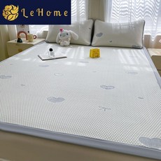LeHome 冰豆豆涼感席三件套, 靈萌冰豆豆涼感席-愛心蝴蝶結灰,200*220cm涼蓆+兩隻枕套
