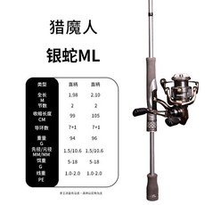 獵魔人 銀蛇ML 單雙柄路亞竿, 直柄紡車套裝,2.1M