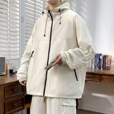 情侶款冰絲防曬衣 透氣抗UV戶外長袖薄外套, 米白,L