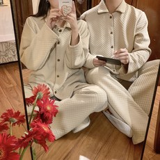 심플 누빔면 겨울 커플 잠옷 세트