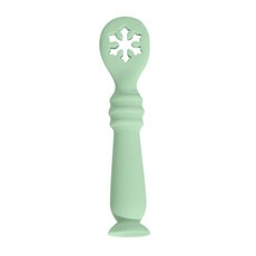 寶寶兒童學吃飯訓練勺子 嬰兒矽膠輔食勺 彎頭湯勺, 綠色雪花勺）, 1個