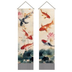 폴리에스터 월행잉 태피스트리 침실 거실 장식 1160x330mm, 피쉬